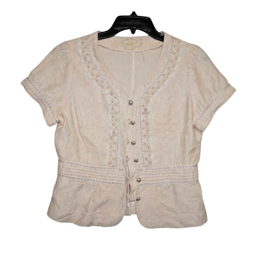 SJ Beige Embroidered Lace Blouse – Vintage Cottagecore Style – Size S